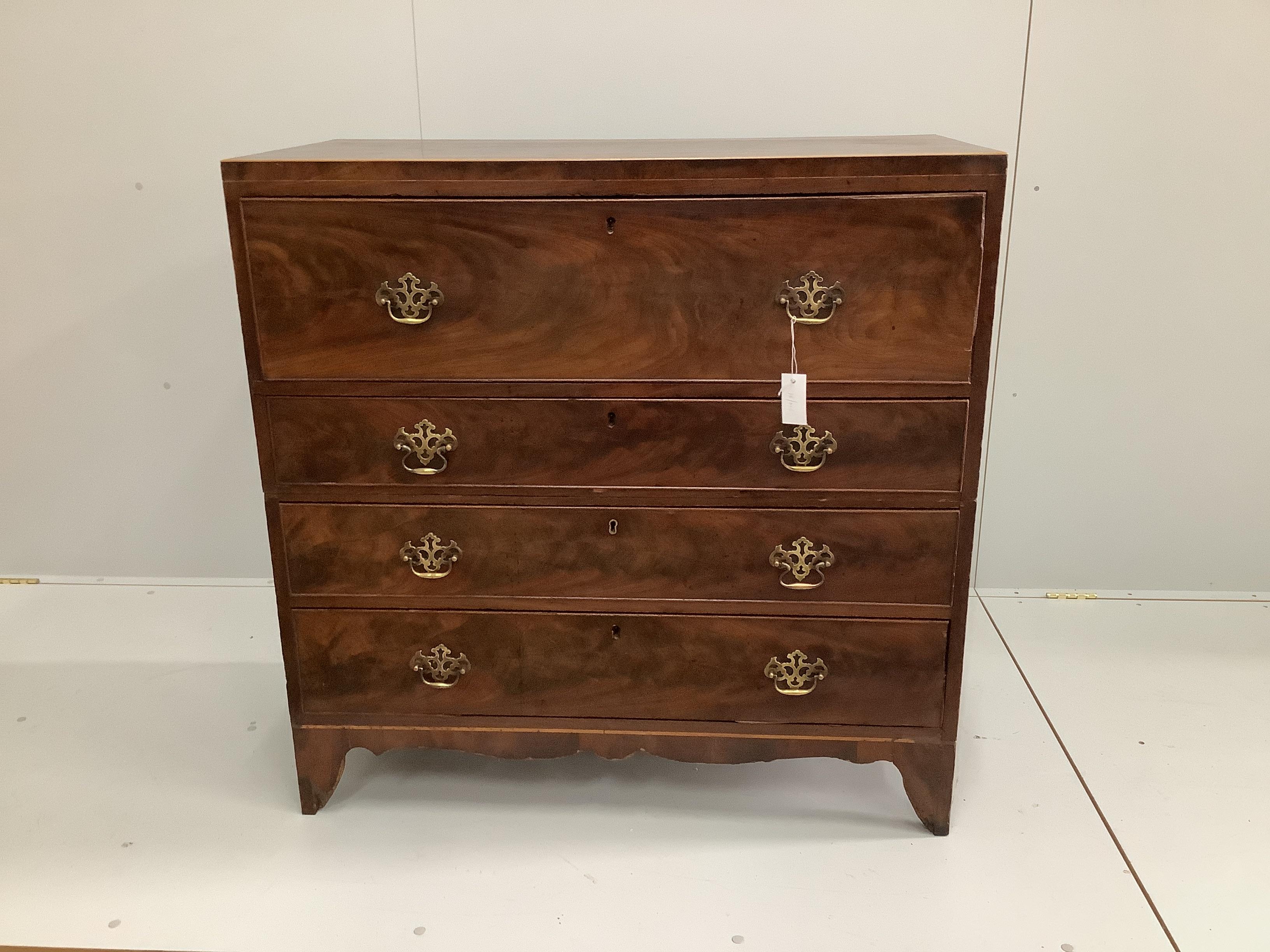 A Regency mahogany two part secretaire chest, width 102cm, depth 50cm, height 102cm